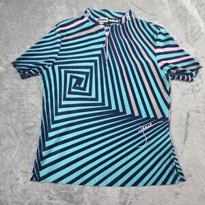 Jamie Sadock Top Womens Small Turquoise Blue Pleated Geometric 1/4 Zip Golf Polo